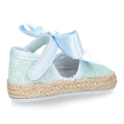 Alpargata BABY con cierre adherente y lazo en piel con GLITTER.