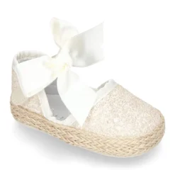 Alpargata BABY con cierre adherente y lazo en piel con GLITTER.