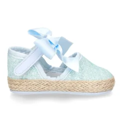 Alpargata BABY con cierre adherente y lazo en piel con GLITTER.