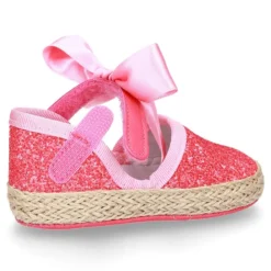 Alpargata BABY con cierre adherente y lazo en piel con GLITTER.