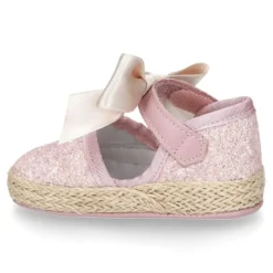 Alpargata BABY con cierre adherente y lazo en piel con GLITTER.