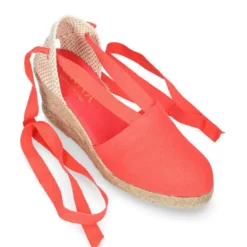 Alpargata clásica mujer con cuña tipo Valenciana en lona piqué CORAL.