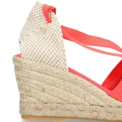 Alpargata clásica mujer con cuña tipo Valenciana en lona piqué CORAL.