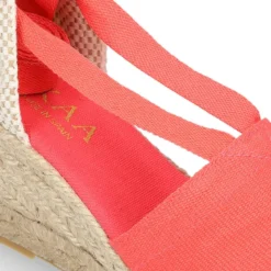 Alpargata clásica mujer con cuña tipo Valenciana en lona piqué CORAL.