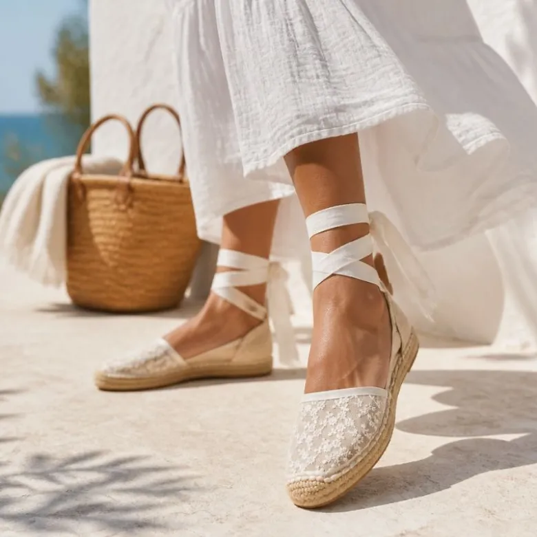 Alpargata de Encaje con Cintas para Mujer – Blanco