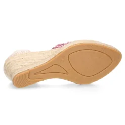 Alpargata mujer con cintas y piso doble en V en piel con Glitter rosa.