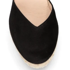 Alpargata mujer cuña en forma de TULIPAN con hebilla en piel serraje.