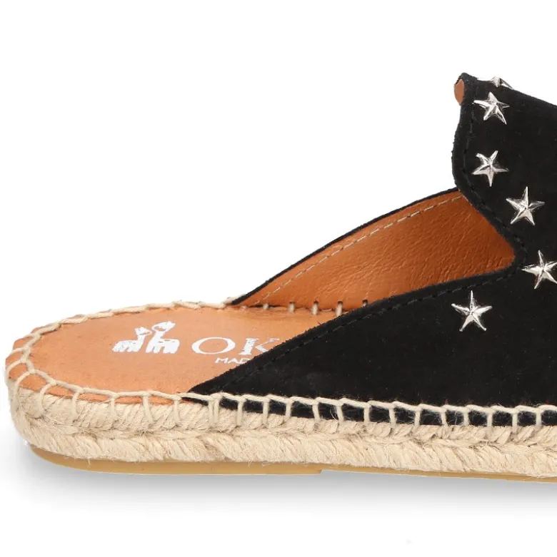 Alpargata mujer tipo MULE en piel serraje con estrellas.