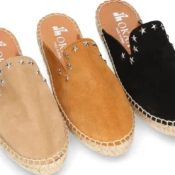 Alpargata mujer tipo MULE en piel serraje con estrellas.