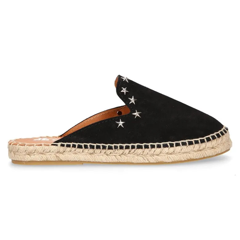 Alpargata mujer tipo MULE en piel serraje con estrellas.