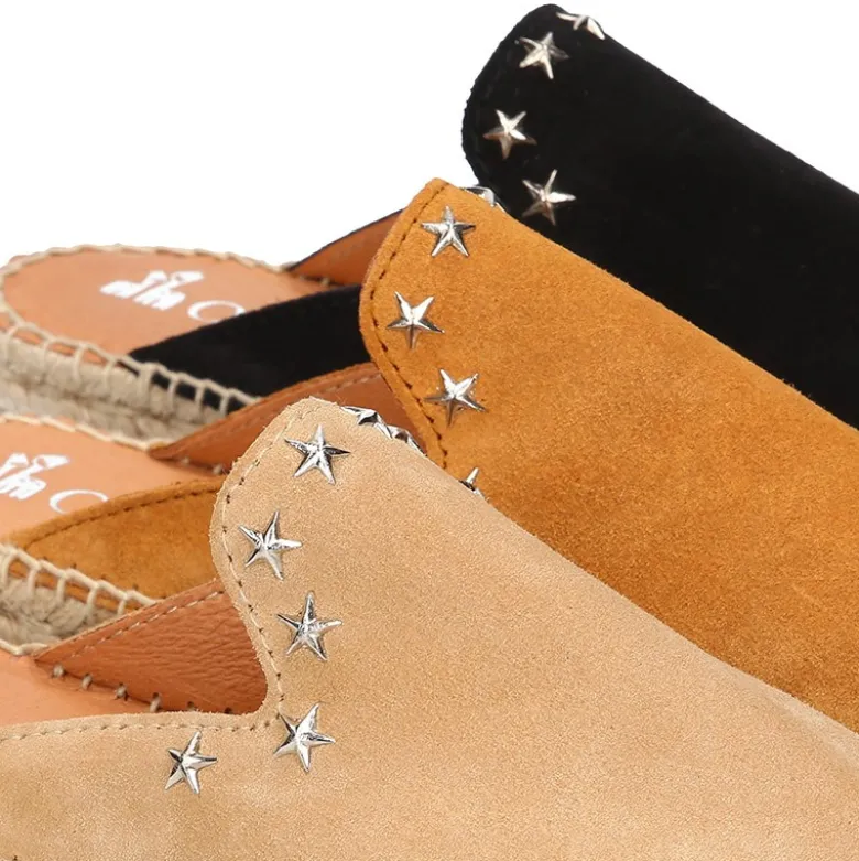 Alpargata mujer tipo MULE en piel serraje con estrellas.