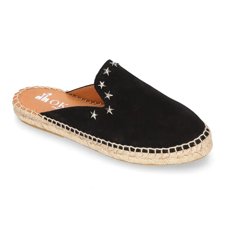 Alpargata mujer tipo MULE en piel serraje con estrellas.