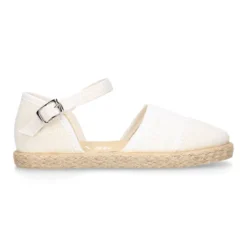 Alpargata niña ARRAS en lino blanco con diseño con puntilla.