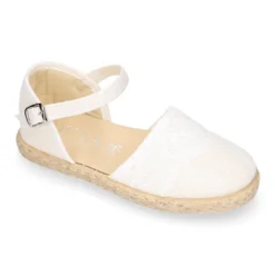 Alpargata niña ARRAS en lino blanco con diseño con puntilla.