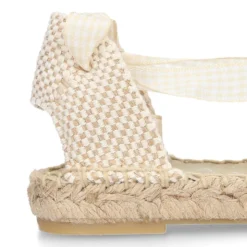 Alpargata niña con cintas VICHY en lona piqué BEIGE.