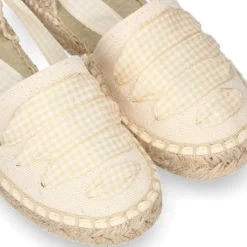 Alpargata niña con cintas VICHY en lona piqué BEIGE.