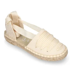 Alpargata niña con cintas VICHY en lona piqué BEIGE.