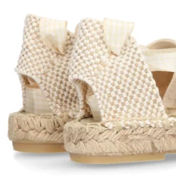 Alpargata niña con cintas VICHY en lona piqué BEIGE.