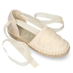 Alpargata niña con cintas VICHY en lona piqué BEIGE.