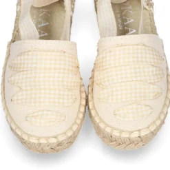 Alpargata niña con cintas VICHY en lona piqué BEIGE.