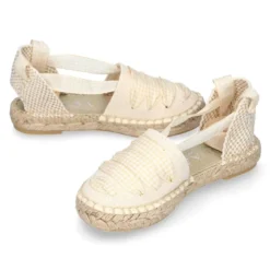 Alpargata niña con cintas VICHY en lona piqué BEIGE.