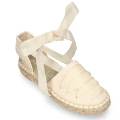 Alpargata niña con cintas VICHY en lona piqué BEIGE.