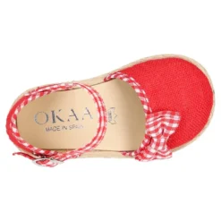 Alpargata niña en lino rojo con lazo VICHY.
