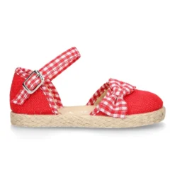 Alpargata niña en lino rojo con lazo VICHY.
