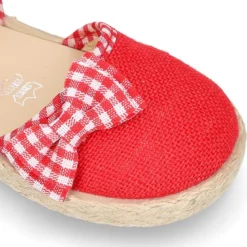Alpargata niña en lino rojo con lazo VICHY.
