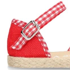 Alpargata niña en lino rojo con lazo VICHY.