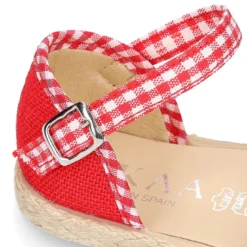 Alpargata niña en lino rojo con lazo VICHY.