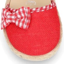 Alpargata niña en lino rojo con lazo VICHY.