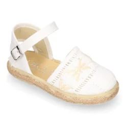 Alpargata niña en lona algodón blanco con diseño con puntilla.