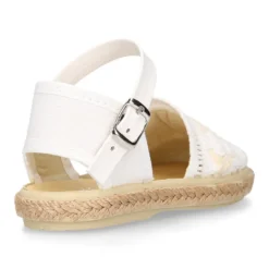 Alpargata niña en lona algodón blanco con diseño con puntilla.