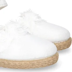 Alpargata niña lona metalizada en color BLANCO con cierre adherente.