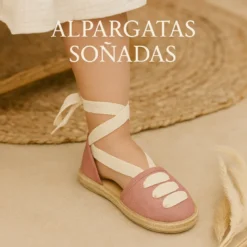 Alpargata niña tipo Valenciana con cintas en LINO.