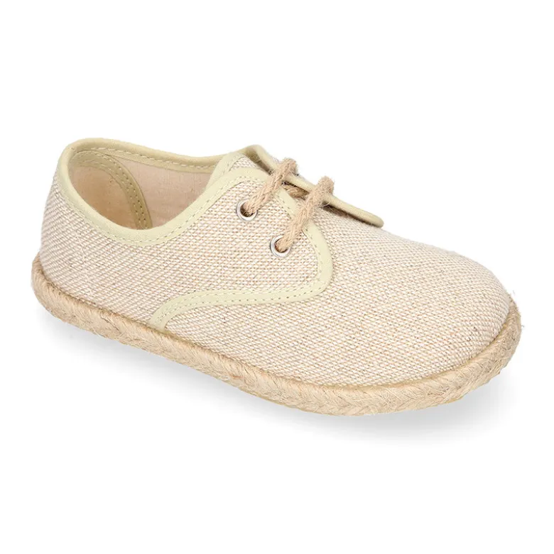 Alpargata niño Ceremonia tipo Blucher de lino natural con cordones