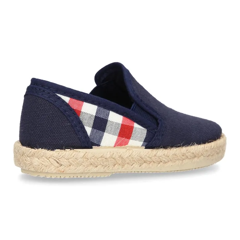 Alpargata niños con elásticos tipo slip on en lona con CUADROS.