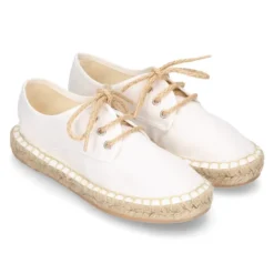 Alpargata niños tipo blucher en lona piqué BLANCO.