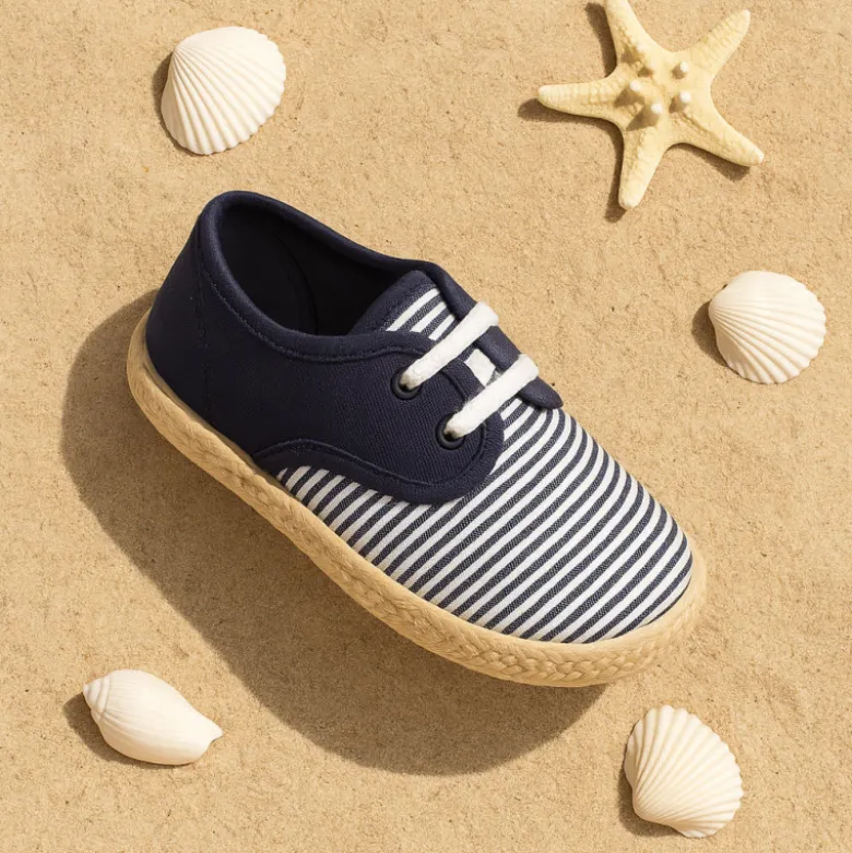 Alpargata niños tipo BLUCHER en lona con RAYAS.
