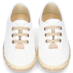 Alpargata niño tipo Blucher con cordones en LINO BLANCO.