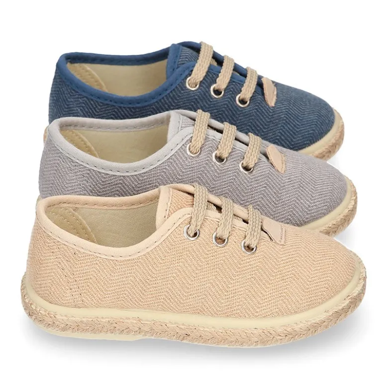 Alpargata niño tipo Blucher con cordones en LONA ESPIGA.