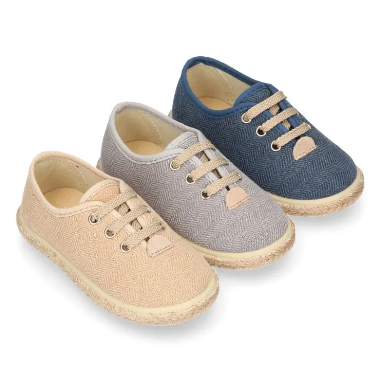 Alpargata niño tipo Blucher con cordones en LONA ESPIGA.