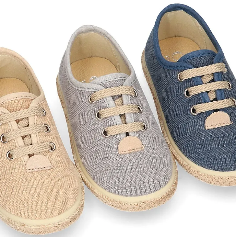Alpargata niño tipo Blucher con cordones en LONA ESPIGA.