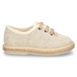Alpargata niño tipo Blucher con cordones en LINO NATURAL.
