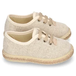 Alpargata niño tipo Blucher con cordones en LINO NATURAL.