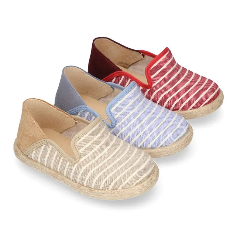 Alpargata niño tipo CANGREJO en lona algodón con RAYAS.