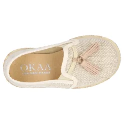 Alpargata niño tipo MOCASÍN con borlas en LINO NATURAL.