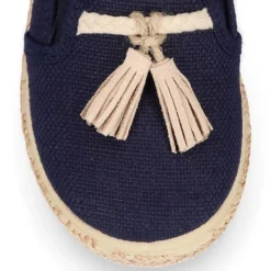 Alpargata niño tipo MOCASÍN con borlas en LINO NATURAL.