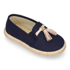 Alpargata niño tipo MOCASÍN con borlas en LINO NATURAL.
